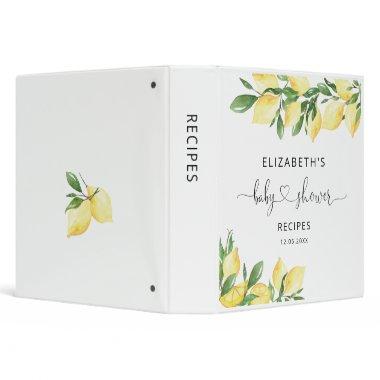 Watercolor Lemon Bridal Shower Recipe Book 3 Ring 3 Ring Binder