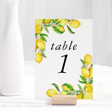 Watercolor Lemon Bridal Shower Table Number