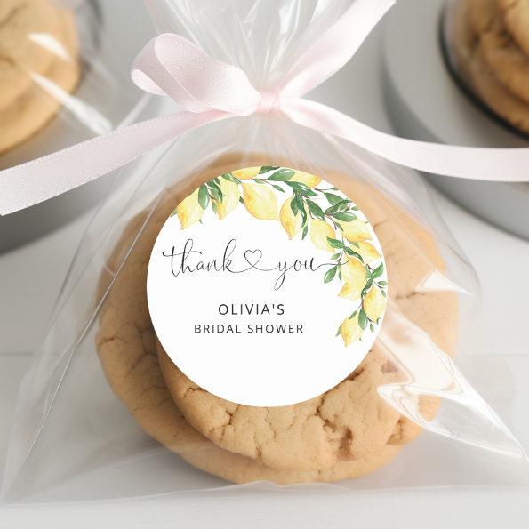 Watercolor Lemon Bridal Shower Thank You Classic Round Sticker