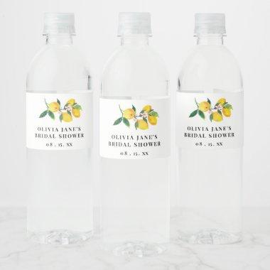 Watercolor Lemon Bridal Shower Water Bottle Label