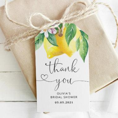 Watercolor lemon citrus bridal shower gift tags