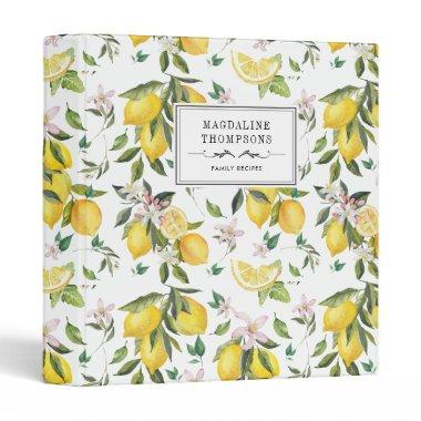 Watercolor Lemon Citrus Lemon Yellow Green Summer 3 Ring Binder