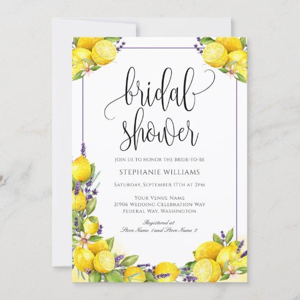Watercolor Lemon Lavender Boho Bridal Shower Invitations