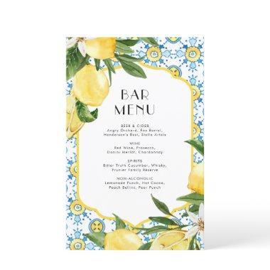 Watercolor Lemon Mediterranean Bar Menu