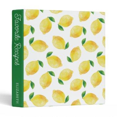 Watercolor Lemon Pattern | Recipe Book 3 Ring Binder