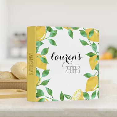 Watercolor Lemon Personalized Recipe Binder