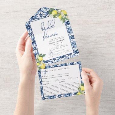 Watercolor Lemon Recipe Invitations Bridal Shower