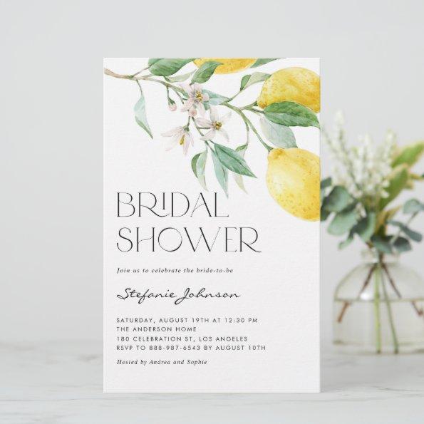 Watercolor Lemon Summer Bridal Shower Invitations
