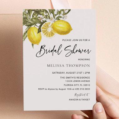 Watercolor Lemon Theme Bridal Shower Invitations