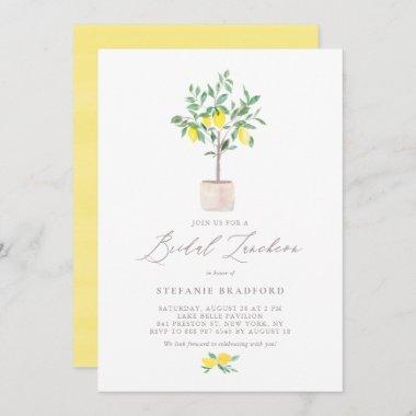 Watercolor Lemon Tree Summer Bridal Luncheon Invitations