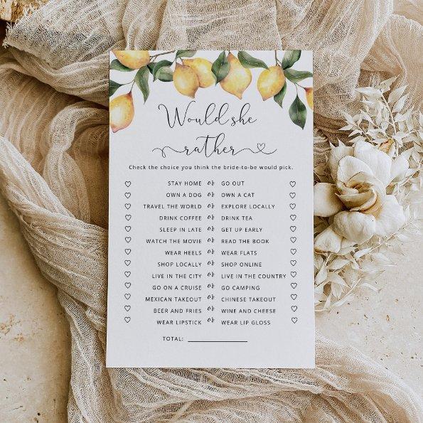 Watercolor lemon Would she rather bridal game