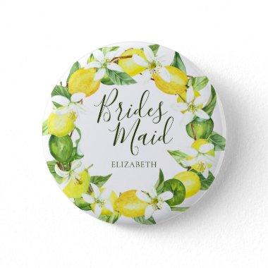Watercolor Lemon Wreath Bridesmaid Bridal Shower Button