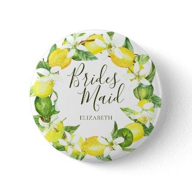 Watercolor Lemon Wreath Bridesmaid  Button