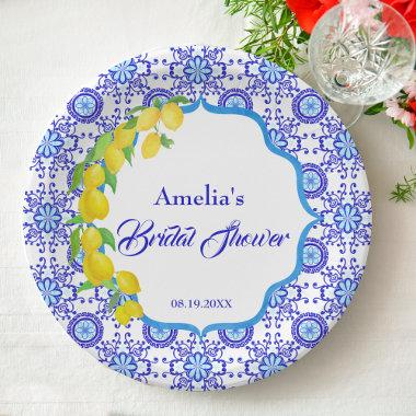 Watercolor Lemons Amalfi Bridal Shower Paper Plates