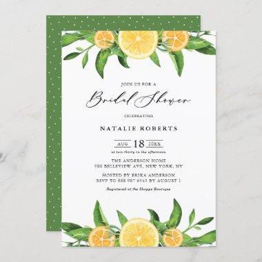 Watercolor Lemons and Oranges Summer Bridal Shower Invitations