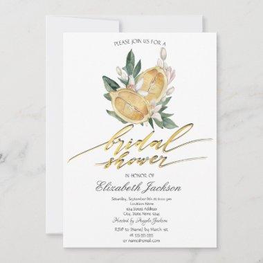 Watercolor Lemons Botanical Bridal Shower Invitations