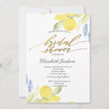 Watercolor Lemons Bridal Shower Invitations