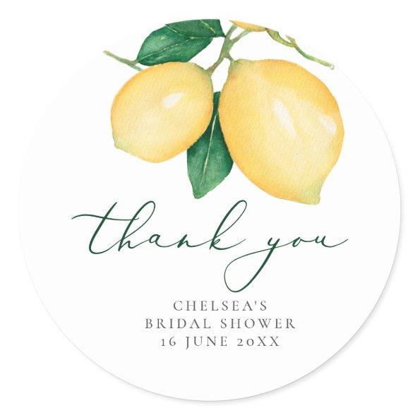 Watercolor Lemons Bridal Shower Thank You Favor Classic Round Sticker