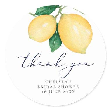 Watercolor Lemons Bridal Shower Thank You Favor Classic Round Sticker