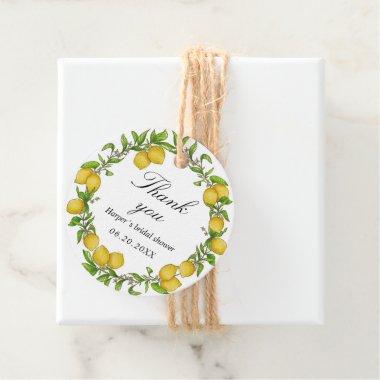 Watercolor lemons green background thank you gift favor tags