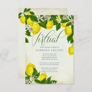 Watercolor Lemons & Leaves Virtual Bridal Shower Invitations
