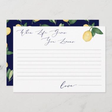 Watercolor Lemons & Navy Bridal Shower Advice Card