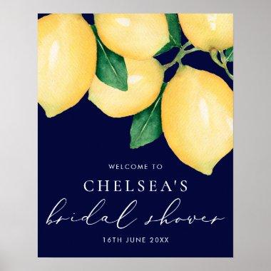 Watercolor Lemons Navy Bridal Shower Welcome Poster