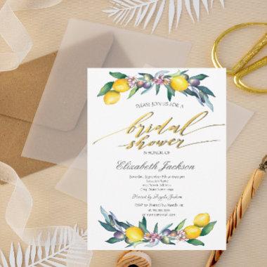 Watercolor Lemons Olives Bridal Shower Invitations