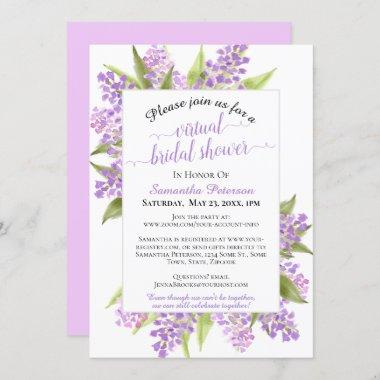Watercolor Lilacs Floral Virtual Bridal Shower Invitations