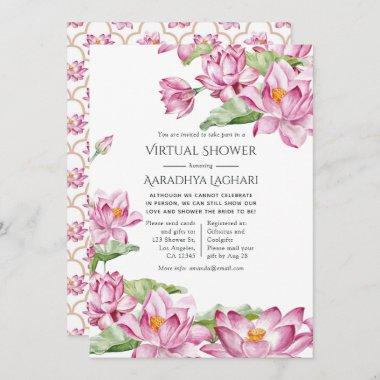 Watercolor Lotus Flower Indian Virtual Shower Invitations