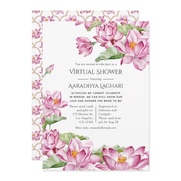 Watercolor Lotus Flower Indian Virtual Shower Invitations