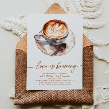Watercolor Love Is Brewing Coffee Bridal Shower Invitations