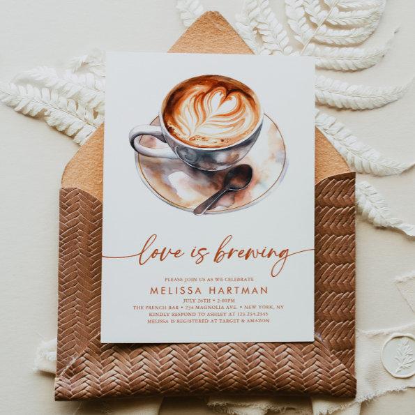 Watercolor Love Is Brewing Coffee Bridal Shower Invitations