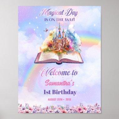 Watercolor Magical Unicorn Pastel Rainbow Birthday Poster