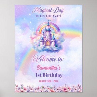 Watercolor Magical Unicorn Pastel Rainbow Birthday Poster