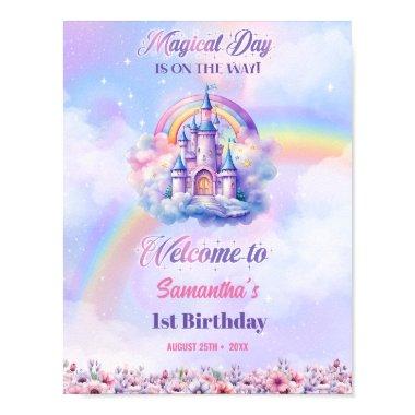 Watercolor Magical Unicorn Pastel Rainbow Birthday Poster