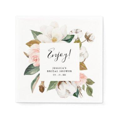 Watercolor Magnolias & Blush Bridal Shower Napkins