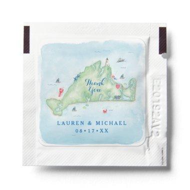 Watercolor Map Martha's Vineyard Wedding Reception Hand Sanitizer Packet