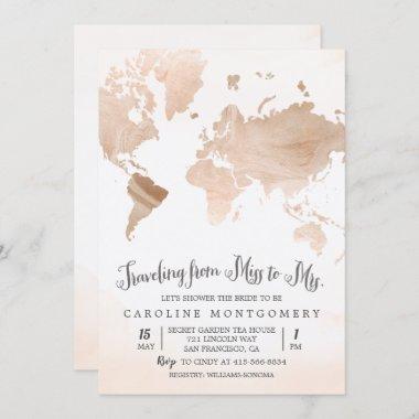 Watercolor Map Travel Bridal Shower Invitations