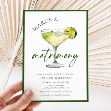 Watercolor Margarita Cocktail & Lime Bridal Shower Invitations