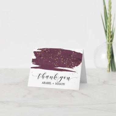 Watercolor Marsala and Gold Sparkle Thank You Invitations
