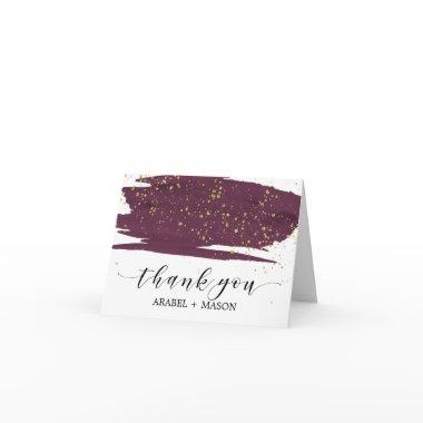 Watercolor Marsala and Gold Sparkle Thank You