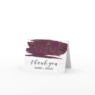 Watercolor Marsala and Gold Sparkle Thank You Invitations