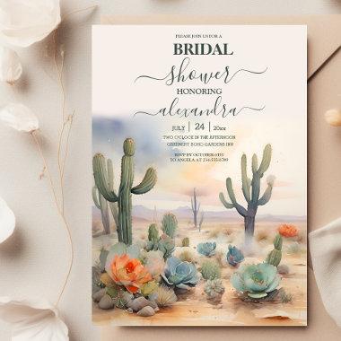 Watercolor Mexican Cactus Desert Bridal Shower Invitations