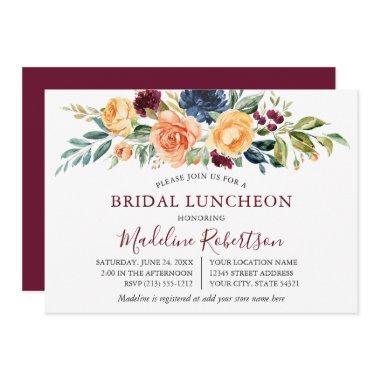 Watercolor Mixed Floral Bridal Lunch Burgundy