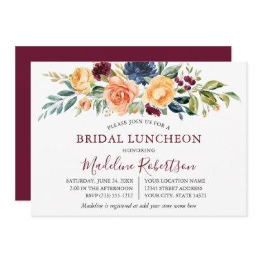 Watercolor Mixed Floral Bridal Lunch Burgundy Invitations