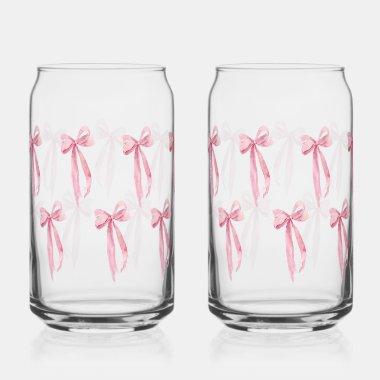 Watercolor Modern Blush Pink Bow Ribbon Can Glass