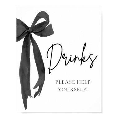Watercolor Modern Elegant Black Bow Drinks Sign