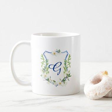 watercolor monogram mug blue crest with magnolia