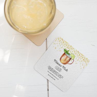 Watercolor Moscow Mule Custom Cocktail Recipe Square Paper Coaster